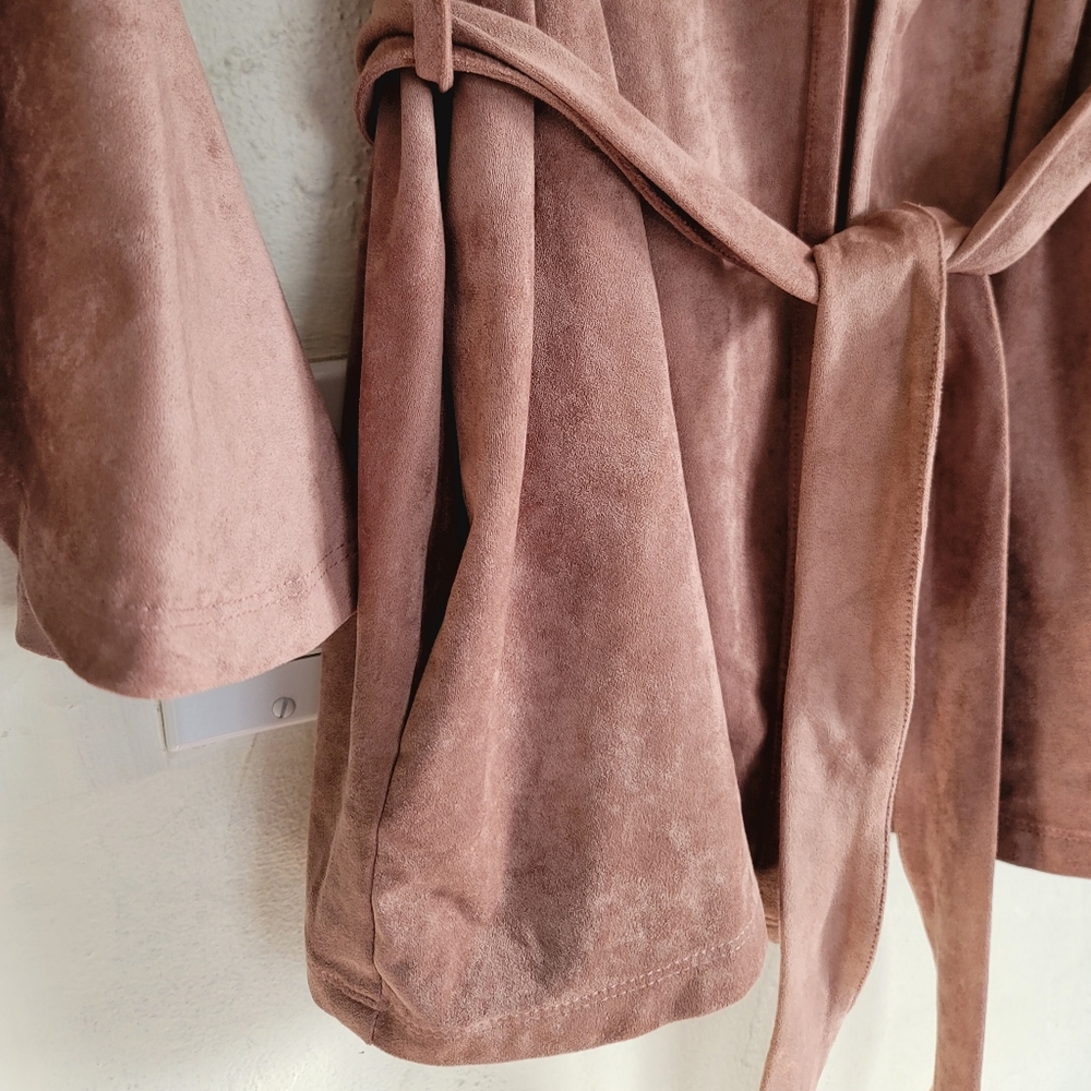 Kut From The Kloth Jacket Womens Size XL Pink Karina Sueded Bell Sleeve Belted - Picture 9 of 15